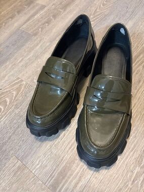 Madden Girl Olive Patent Lug Sole Penny Loafers